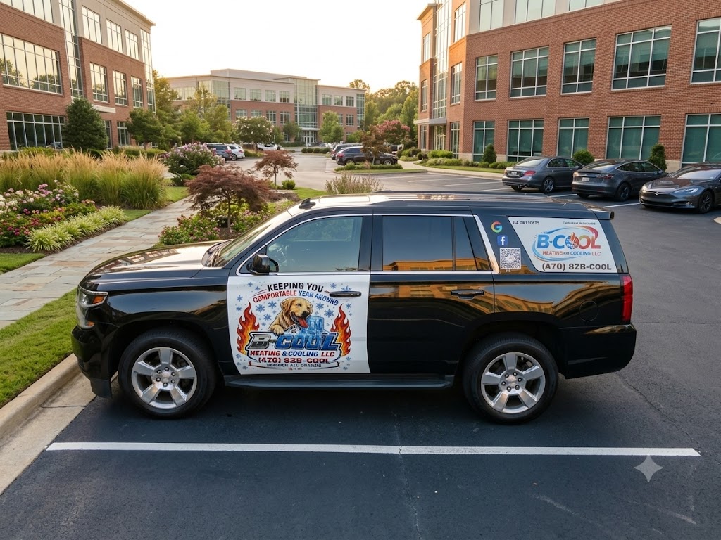 B-Cool Heating and Cooling branded service vehicle